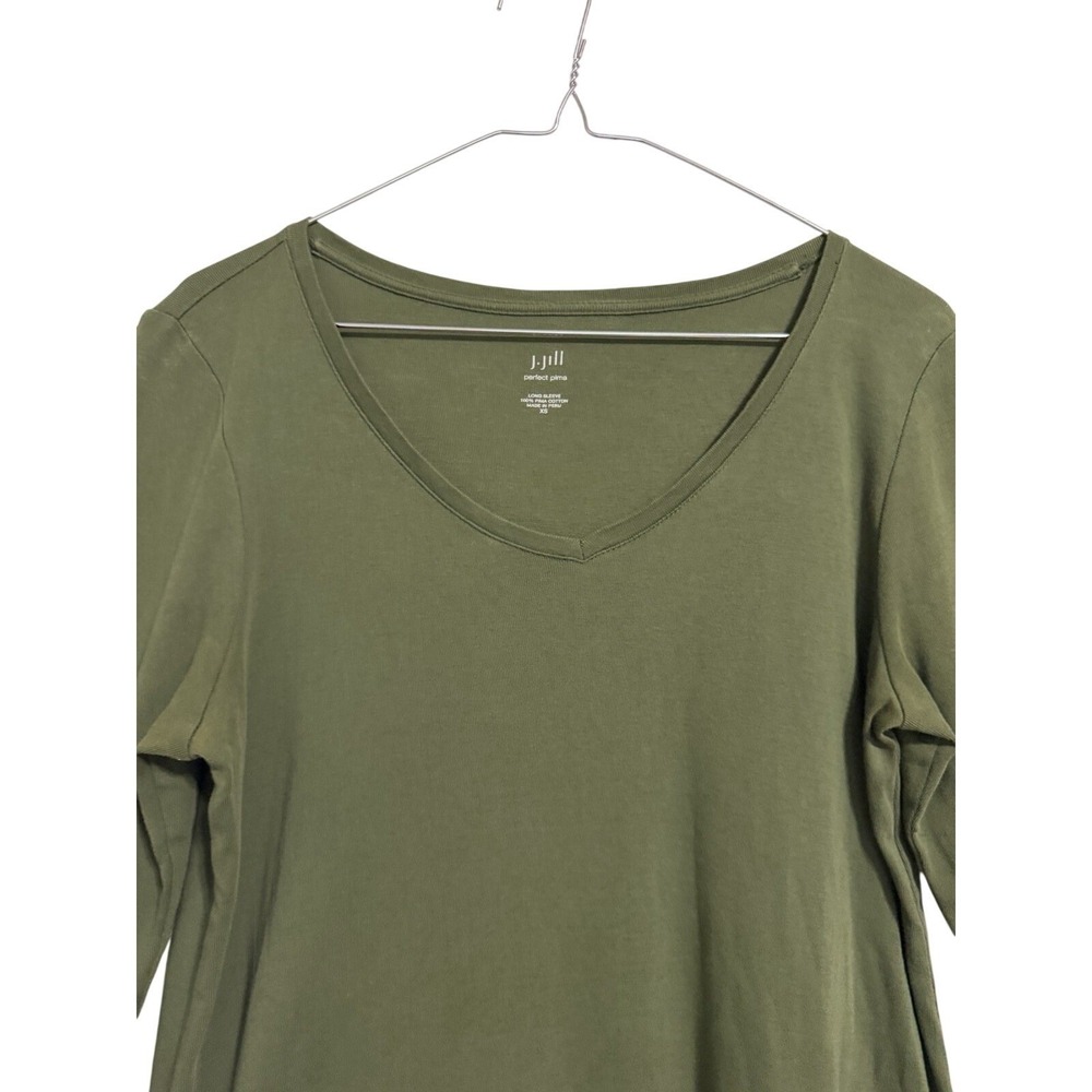 J. Jill Perfect Pima Long Sleeve V-Neck T-Shirt Olive Green XS Cotton Top - Picture 4 of 9